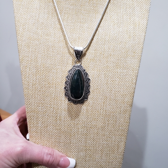 Bloodstone gemstone, 925 silver necklace - Picture 11 of 12